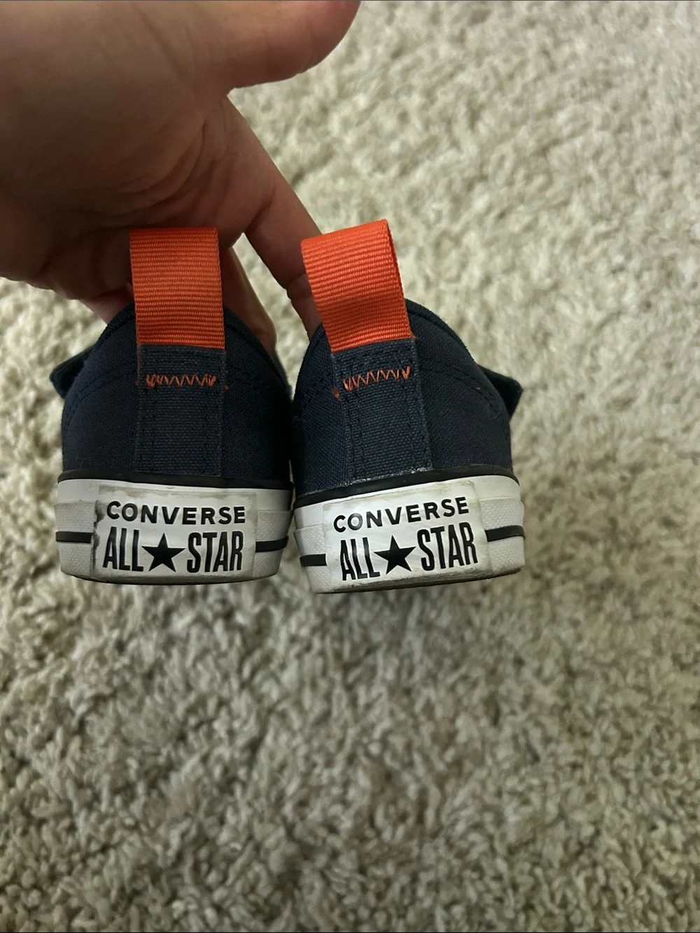 Converse Kids Navy Low-Top Sneakers with White Toe and Orange Pull Tab